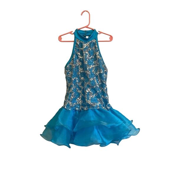 Weissman Other - Weissman MC Dance Outfit Sequin Ruffle Turtleneck light blue silver tutu